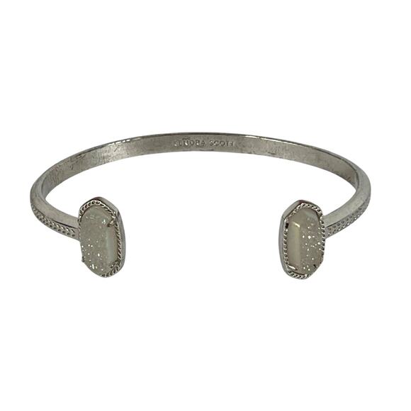 Kendra Scott Silver Cuff Bracelet with Iridescent Glittery White Stone - Picture 1 of 4